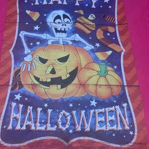 Halloween Skeleton and Pumpkin Large Flag